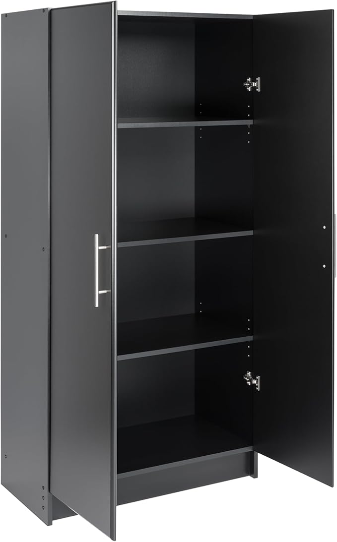 Prepac Elite Tall Garage Storage Cabinet & Pantry Storage Cupboard, 2-Door Freestanding Bathroom or Pantry Cabinet with Adjustable Shelves, 16" D x 32" W x 65" H, Black