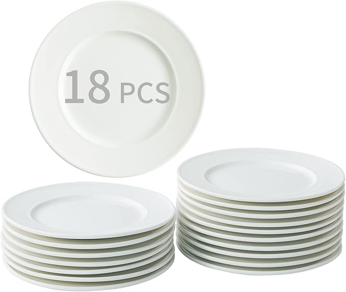 Dessert Plates Set of 18, 6 Inch Small Round Porcelain Appetizer Dinner Plate, White Ceramic Serving Dishes for Cake, Ice Cream, Snacks,Microwave, Dishwasher & Oven Safe