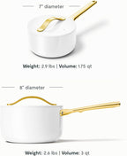 Caraway Nonstick Ceramic Sauce Pan with Lid (1.75 qt) - Non Toxic, PTFE & PFOA Free - Oven Safe & Compatible with All Stovetops (Gas, Electric & Induction) - White