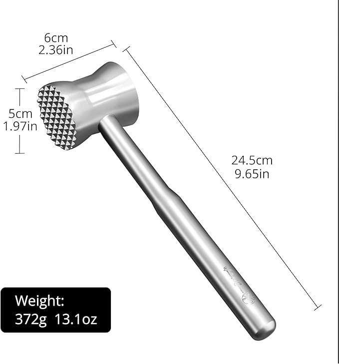 Stainless Steel Meat Tenderizer Hammer – Heavy-Duty All-Metal Design, Anti-Rust & Dishwasher Safe – Textured Surface for Steak, Chicken, Pork, and More