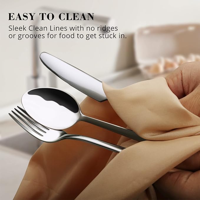 KINGSTONE 40 Piece Silverware Set, Flatware Set for 8, 18/10 Stainless Steel Cutlery Set Mirror Polished Modern Design Dishwasher Safe