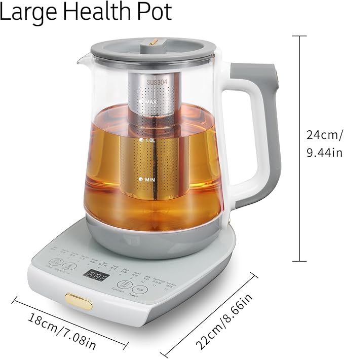 Health Pot Electric Kettle with Infuser，Smart Fruit Hot Tea Maker, Temperature Control and Tea Keep Warm, 12 Functional Procedures, 1.8 Liters of Capacity