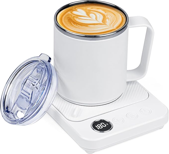 Coffee Mug Warmer & Mug Set for Desk, 36W Mug Warmer with Temperature Display, 1-12H Timer & 6 Temperature Settings, Fast Heating, Auto Shut Off, Smart Coffee Cup Warmer for Coffee (White Set)