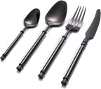 Black Silverware Set for 4 Unique 18/10 Stainless Steel 16 Piece Flatware Sets Mirror Polished Elegant Cutlery Utensils Set for Home Kitchen Dishwasher Safe Nice Weight