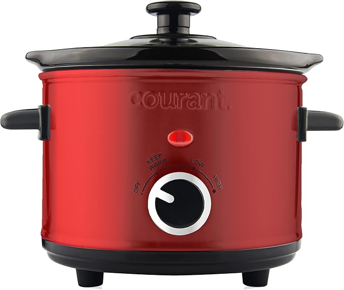 Courant Small Slow Cooker 1.6 QT, 3 Heat Settings, Removable Ceramic Pot" Easy Clean, Dishwasher Safe, Mini Slow Cooker, Red