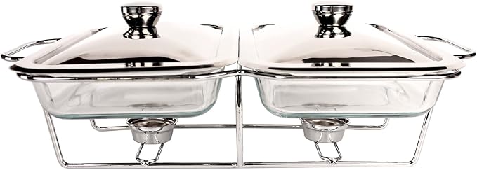 Casserole Dish Rectangle 2-in-1 Glass Baking Dish, with Stainless steel Lid and Silver rack, 1.3 Qt x 2 pcs Baking Pan For Casserole & Lasagna, Dishwasher Oven Freezer Microwave Safe