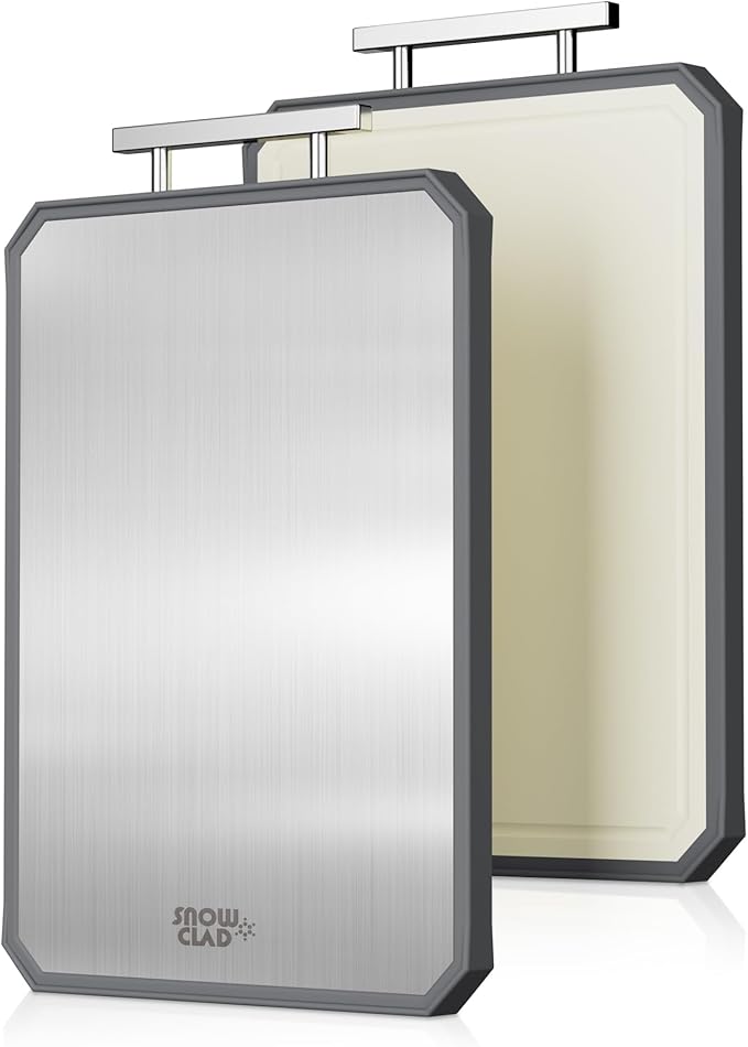 SNOWCLAD Stainless Steel Cutting Board,Double Sided Steel Cutting Boards for kitchen,Stainless Steel/Wheat straw pp Large Board for meat,non toxic Chopping,16 * 11 Inch,Dishwasher Safe