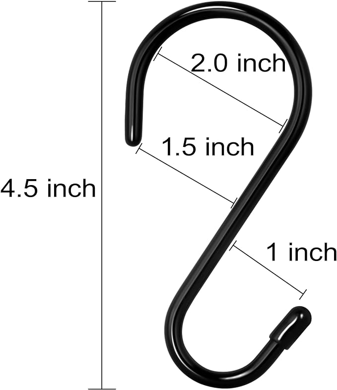 HiGift 24 Pack S Hooks for Hanging, 4-1/2 inch Large Black Vinyl Coated Metal S Shaped Hooks Heavy Duty, Non Slip Rust-Free Closet Hooks for Hanging Clothes Plant Jeans Bag Pan Pots Cups Towels