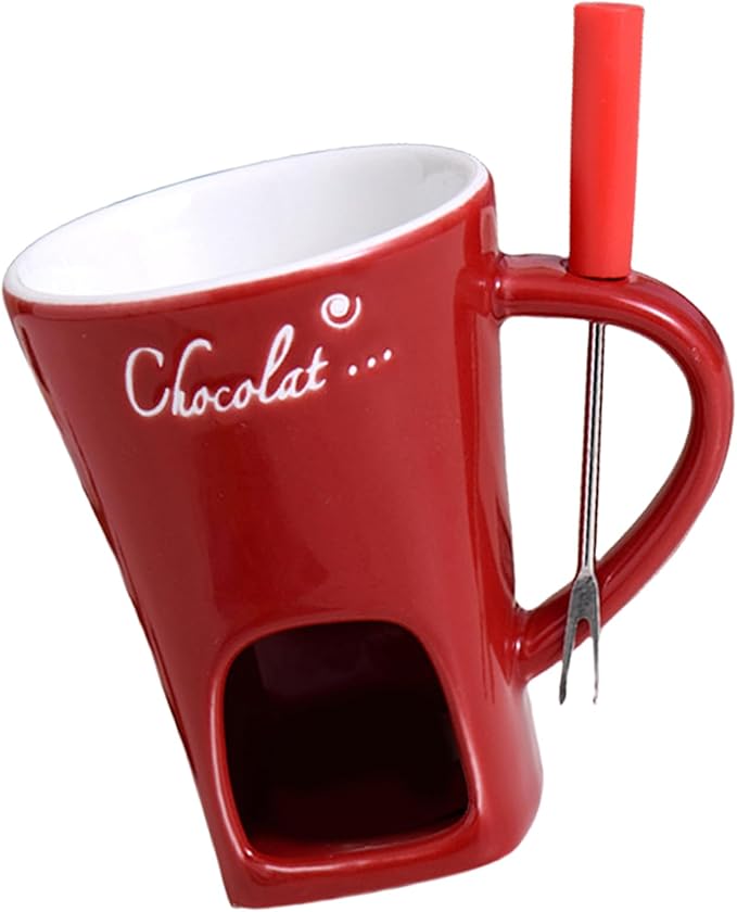 Ceramic Fondue Pot Set, Chocolate Mug With Forks, Perfect For Butter And Cheese Melting,Multipurpose,Personal Cheese Melting Cup