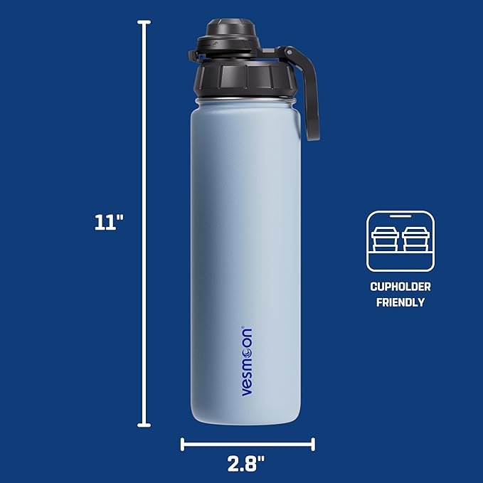 Vesmoon Vessence 24 Oz Stainless Steel Tea Infuser Bottle for Loose Leaf Tea, Water, Herbs, Fruits - Triple Layered Insulated, Leak Proof Bottle with Lid and Clip Handle - 24 Hours Hot/Cold