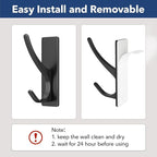 Self Adhesive Coat Hooks for Hanging: Heavy Duty Stainless Wall Hook for Towel, Backpack, Hat, Sturdy Metal Hanger, 6-Pack, Matt Black