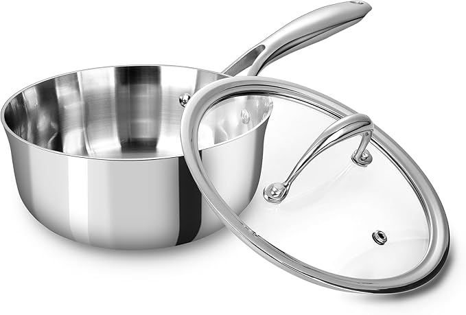 KEAWELL K3 Premium 1.5-Quart Tri-Ply Stainless Steel Saucepan with Lid, Induction & Oven Safe up to 600°F, Even Heating, Professional Cookware for All Stovetops (1.5-Qt)