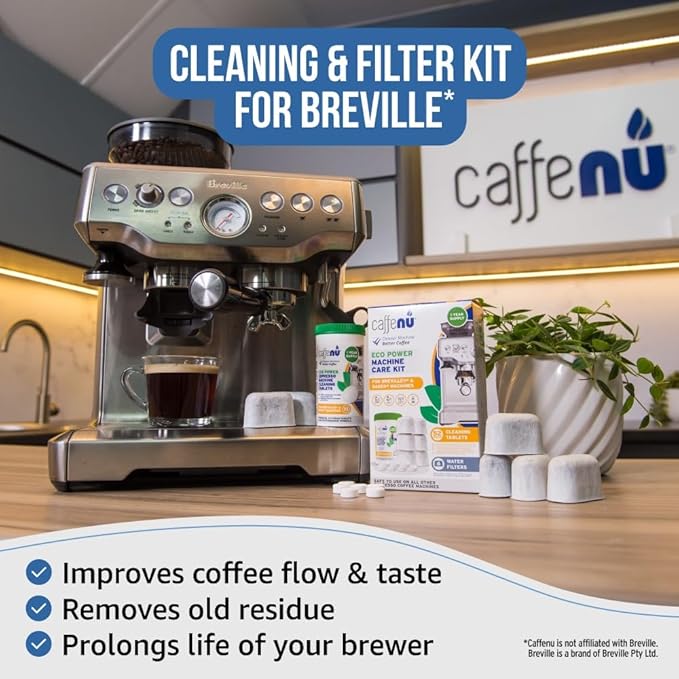 Breville Compatible Cleaning Tablets & Water Filter. 52 Espresso Machine Cleaning Tablets & 6 Breville Filters for Espresso Machine. Removes Build-up & Filters Water Impurities. Years Supply.