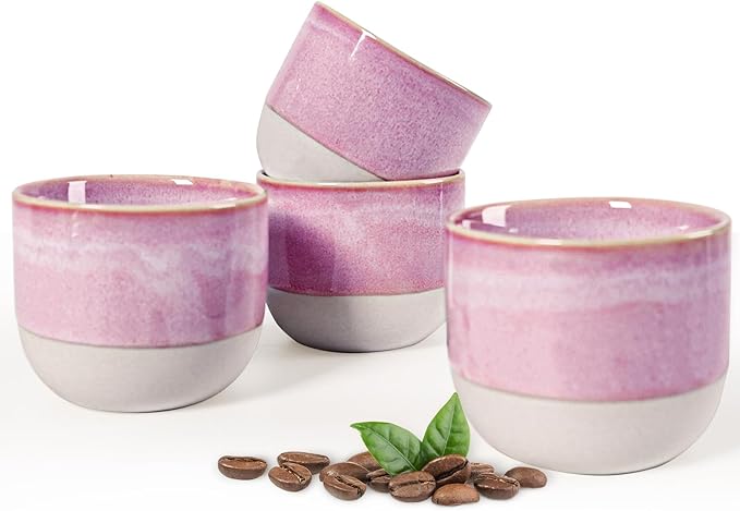INGOFIN Ceramic Espresso Cup Set - Espresso Cup Set for Coffee and Tea, Espresso Shot Mug, Espresso Mug for Home, Kitchen and Restaurant, Microwave & Freezer Safe, Pack of 4, Pink