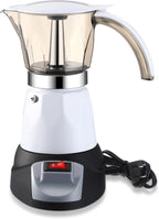 Electric Espresso Maker Transparent Coffee Maker Electric Moka Pot Portable Aluminum Espresso Machine Italian Moka Pot with Detachable Base, Coffee Gift for Women Men Home Travel (White,6 Cup)