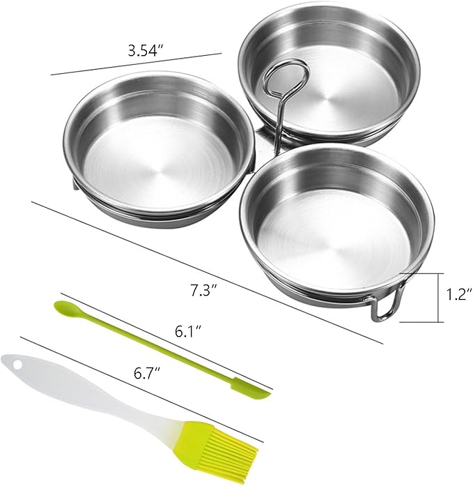 Stainless Steel Egg Poacher - 3 Cup Nonstick Poached Egg Maker with Oil Brush and Spoon for Breakfast