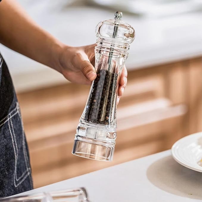 Pepper Mill, Pepper Grinder Set, Transparent Acrylic Body Refillable Mills 1pcs, Adjustable Salt Grinder Shaker for Home,Kitche,Exquisite Appearance also Suitable for Restaurant Decoration