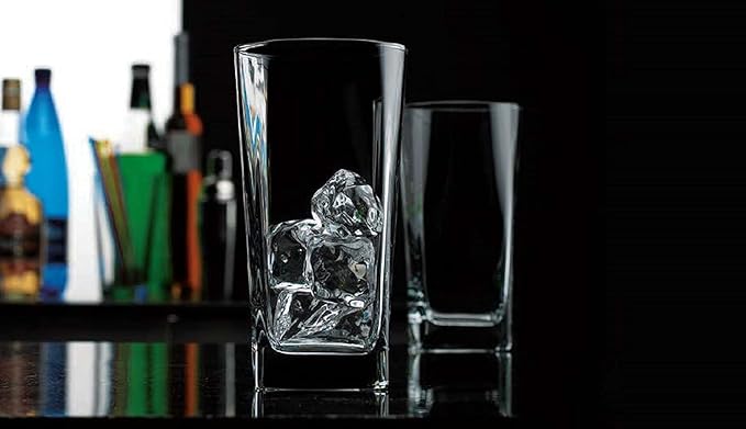 Home Essentials & Beyond Highball Glasses 16 Oz. Set of 4 Tall Square Glass Cups Premium Quality Beverage Cooler Glassware. Uses for Bar Glasses, Water, Juice, and Cocktails.