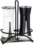 Aelga Farmhouse Salt and Pepper Shakers with Holder, Salt Shaker for the Kitchen with Adjustable Pour Holes for Himalayan, Kosher, and Sea Salts