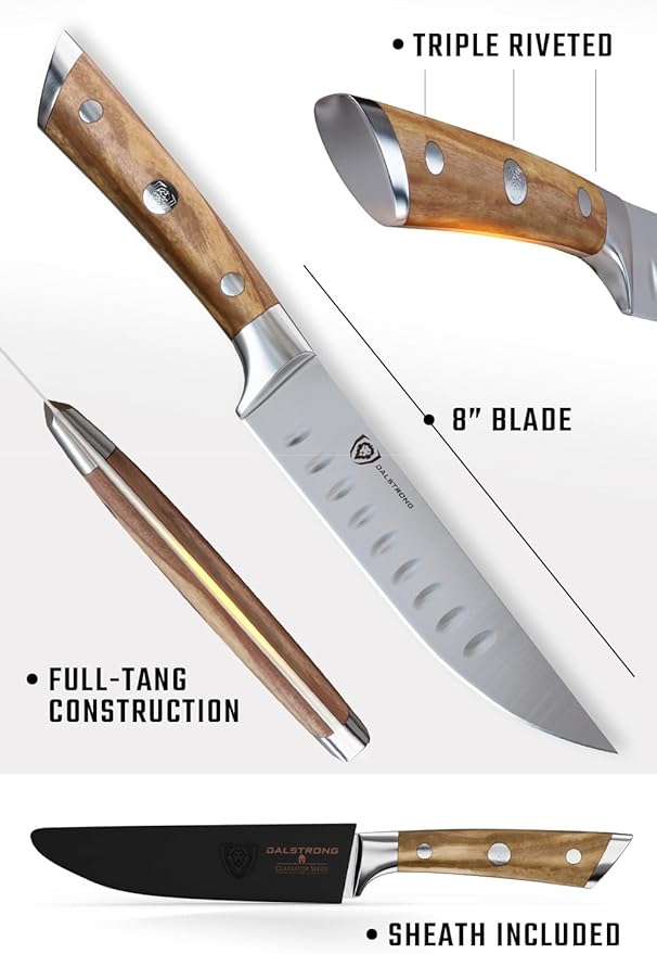 Dalstrong Steak Knife Set-4pc 5" Straight Blade Edge-Gladiator Series-Forged German High-Carbon Steel-w/Sheaths-Olive ABS Handle-Dinner Set Kitchen Knives