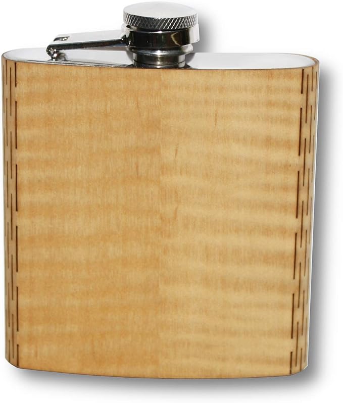 WUDN 6 oz. Wooden Hip Flask - Stainless Steel Body, Real Shimmering Maple