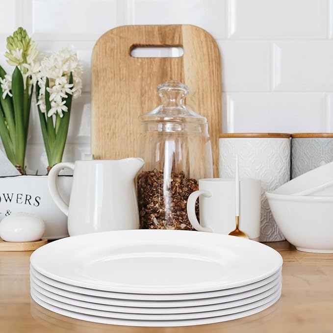 Melamine Dinner Plates,Round,Wide Side, Deep Plate,White,10 Inches,Set of 6,PYW-10-06