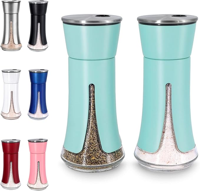 Teal Salt and Pepper Shakers by Aelga, Salt Shaker with Adjustable Pour Holes, Teal Kitchen Accessories, Decor for Kitchen,Restaurants,Camp,BBQ