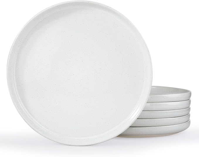 famiware Milkyway Dinner Plates, 10.24 inch Dessert Plates for 6, Stoneware Dish Set for Kitchen, Speckled Handmade Ceramic Plates, Microwave and Dishwasher Safe, White with Speckled