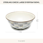 MACKENZIE-CHILDS Enamel Everyday Bowl, Serving Bowl for Entertaining, Large, Gray-and-White Sterling Check, Set of 1