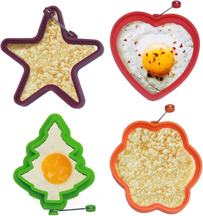 Egg Poachers 4 Shape Silicone Egg Ring Set, Non-Stick Egg Pancake Mold Cooker for Fried Egg, Sandwiches, Pie, Mcmuffin by OWN KAN (4 Pieces)