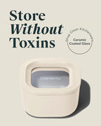 Caraway Mini Square Food Storage Container - 1.75 Cup Glass Storage Container for Food - Non-Toxic Ceramic-Coated Glass - Air Release Technology - Compact & Stackable Design - Cream