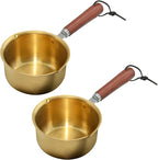 Upgraded Golden Mini Butter Warmer 300ml, 2-Pack Stainless Steel Small Pots for Melting Chocolate, Butter, Wax, Heating Milk, Oil, Frying Eggs & More