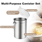 Airtight Coffee Canister, Coffee Storage Containers, Stainless Steel Kitchen Food Storage Jar for Grounds Coffee, Beans, Tea, Sugar, Flour, Cereal (Silver-1.8L*1+1.2L*2)