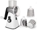 Manual Rotary Potato Grater Kitchen Mandoline Vegetable Slicer，with 3 Interchangeable Blades，Easy to use (White)
