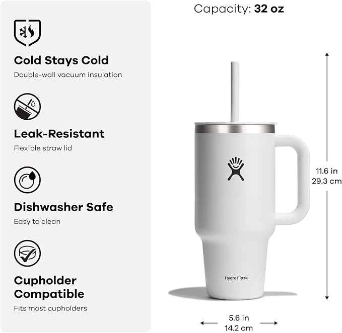 Hydro Flask 32 Oz Travel Tumbler with Handle, Lid and Straw - Insulated Stainless Steel in Sugarplum