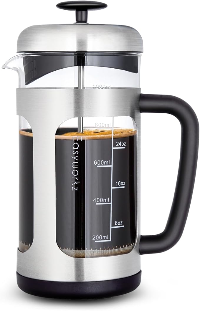 Easyworkz Stainless Steel French Press 34 oz Coffee Tea Maker with Soft Grip Handle