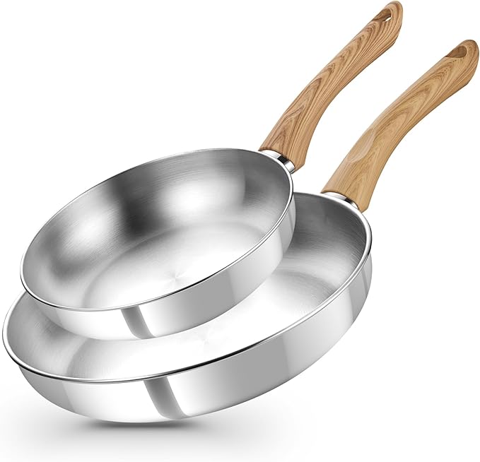 KOCH SYSTEME CS Stainless Steel Frying Pan Set, 18/10 Stainless Steel Pans Set with Heat-resistant Handle, Triply Base Induction Cooking Pans Set, Fast & Even Heat, Dishwasher Safe, 8" & 10"