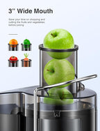 Juicer Machine, 800W Centrifugal Juicer Extractor with Wide Mouth 3” Feed Chute for Fruit Vegetable, Easy to Clean, Stainless Steel, BPA-free (Metallic Black)