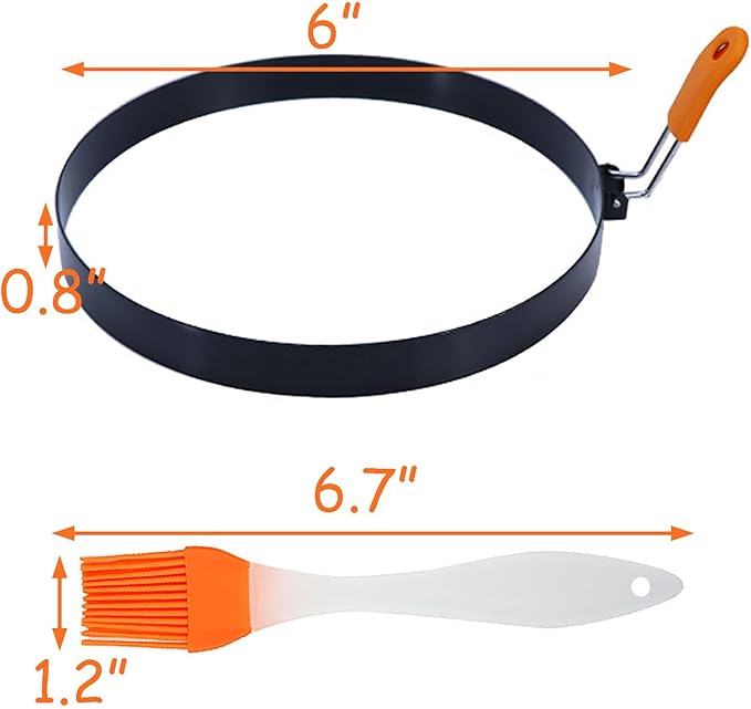 2 Pack 6 Inch Pancake Ring for Griddle,6 Inch P Handle Omelet Rings for Griddle,Non-stick Stainless Steel Pancake Egg Ring Omelet Mold Pancake Maker Cake Creps with Silicone Handle