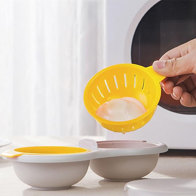 Microwave Egg Poacher 2 Eggs, Double Layer Egg Boiler for Microwave 2 Cavity Eggs Poacher Steamer Boiled Egg Cup Mold Microwave Boiled Eggs Maker for Egg Boiler Hamburg Sandwiches (Yellow)