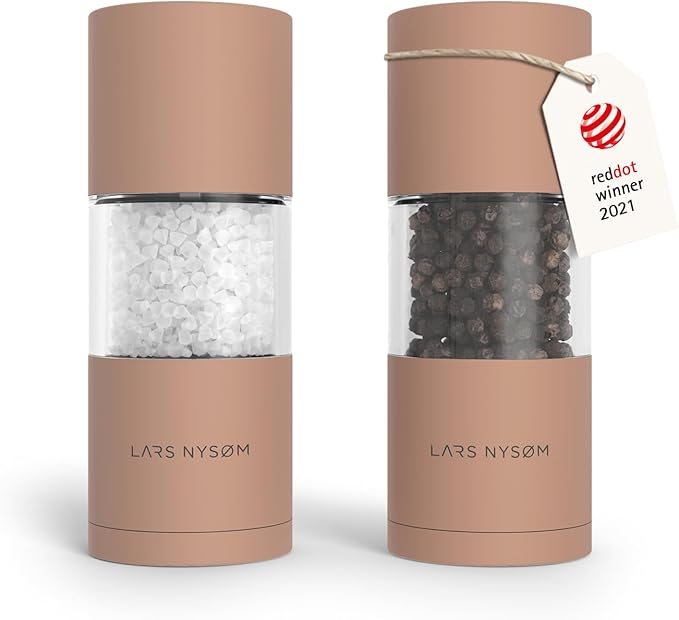 LARS NYSØM Salt and Pepper Grinder Set I Salt and Pepper Mills with Adjustable Ceramic Grinder 2 pieces I Manual Design Spice Mill Set (Blush Rose)