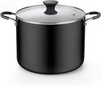 Cook N Home Nonstick Stockpot with Lid 10.5-Qt, Deep Cooking Pot Cookware Canning Stock Pot with Glass Lid, Black