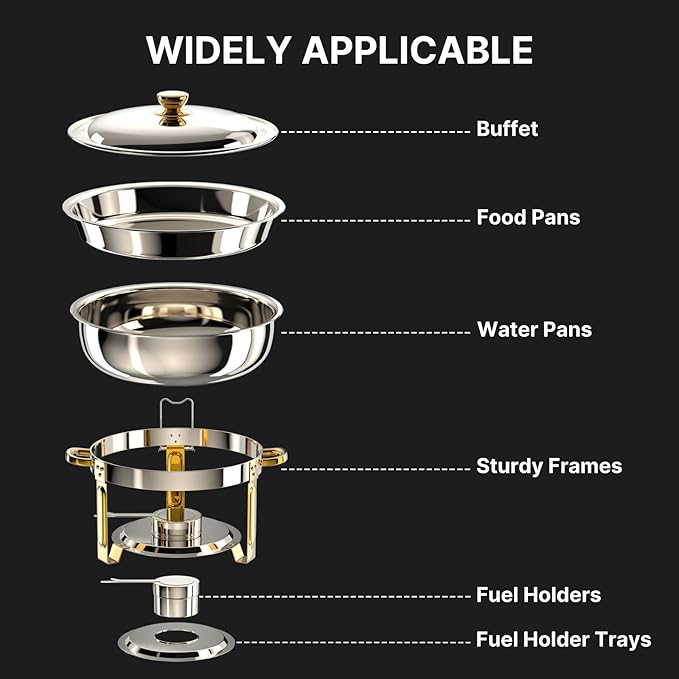 Chafing Dishes for Buffet 2Pack, 6QT Round Chafing Dish Buffet Set Stainless Steel Buffet Food Warmers Sets for Catering Events Parties Dinners with Complete Set,Gold and Silver