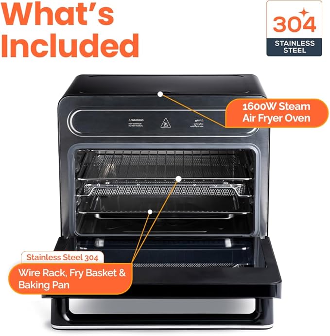 Steami 24L Steam Air Fryer Oven – 11-in-1 Convection Countertop Multi-Cooker with Real Steam Tech, Air Fry, Bake, Roast, Dehydrate, Sterilize, Stainless Steel Interior – 1600W