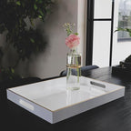 White Sturdy Acrylic Serving Tray with Handles-15.7x11.8Inch, Morden Plastic Rectangular Serving Tray for Coffee Table Bathroom, Ottoman, Home Decor