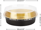 Beasea Aluminum Cupcake Pans With Lids, 4 Inch 50 Pack Disposable Pie Pans For Cake, 8 Oz Aluminum Pie Pan Tin Black Golden Tart Pans Round Oven Baking Mini Cake Pan For Pie Tart Quiche
