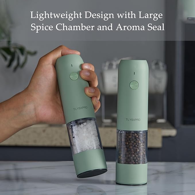 Electric Salt and Pepper Grinder Set, USB Rechargeable, Automatic Salt and Pepper Mill Grinder with Adjustable Coarseness, Electric Salt Shakers, LED Light, Refillable (2 Packs, White)