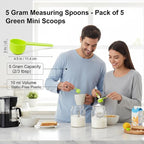 5g Plastic Measuring Spoons (10ml) – Pack of 5 mini Scoops for Protein Poweder, Creatine, Coffee, Lab, Baking, Laundry, Canisters, Dry Goods – 1 Teaspoon Measuring Spoons (tsp), Green