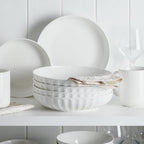 DOWAN Pasta Bowls, 10" Large Salad Serving Bowls 51 OZ White Ceramic Soup Bowls Set of 4 Wide and Shallow Plate Bowl Serving Dish for Soup, Pasta, Noodle, Dinner, Microwave & Dishwasher Safe