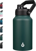 BJPKPK 87oz Insulated Water Bottle, Dishwasher Safe 2/3 Gallon Water Bottle with Ergonomic Handle, BPA Free Leak Proof Water Jug, Stainless Steel Metal Water Bottle with Anti-slip Bottom, Army Green